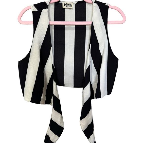 Show Me Your Mumu Front Tie Striped Crop Top In Black & White Size Medium - Picture 3 of 8
